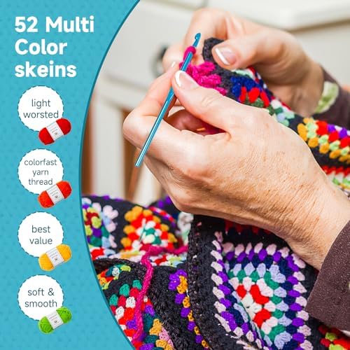 Inscraft 52 Acrylic Yarn Skeins, 1820 Yards 52 Colors, 2 Crochet Hooks, 2 Weaving Needles, 10 Stitch Markers, 1 Bag, for Crocheting & Knitting, Gift Beginners and Adults - Image 5