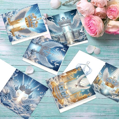6pcs Diamond Painting Greeting Card with envelopes, DIY Angel wing and crown Diamond Art Greeting Card for Blessing and Wish Special Shaped Arts Crafts for Christmas Birthday Thanksgiving Day Holiday - Image 5