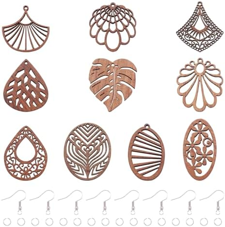 Elecrelive 20Pcs Wooden Earring Kit Bohemian Filigree Wood Earring Charms by EEEELECRELIVE