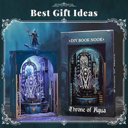 MiniCity Book Nook Kit, DIY Underwater Mythic Ruin Miniature with Led Light, Craft Model with Free Stand, 80+Pcs Easy Assembly for Adults Teens, Fantasy Bookshelf Decor & Gift (Throne of Aqua) - Image 6