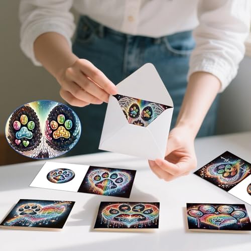 6 Pack Diamond Painting Greeting Cards with Envelopes, DIY 5D Diamond Art Card Kit Colorful Artistic Paw Designs, 30x15cm Handmade Rhinestone Cards Crafts for Pet Lovers and Creative Greetings - Image 5