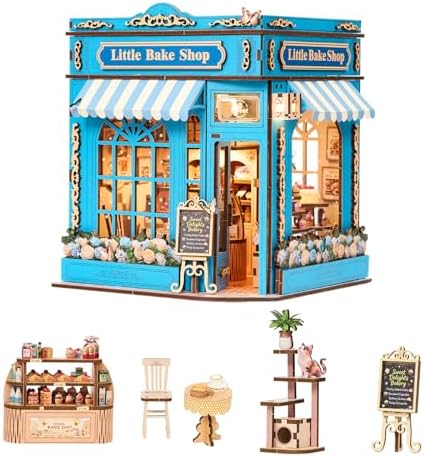 DIY Miniature Dollhouse Kit - 3D Wooden Puzzle for Adults, Illuminated Bakery Model Craft Kit with LED Light, Creative Diorama Room Decor & Hobby Gift,Little Bake Shop by DROICC