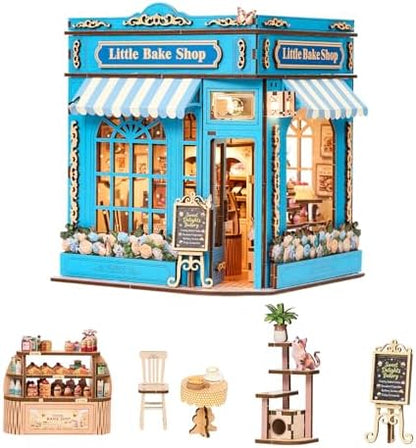 DIY Miniature Dollhouse Kit - 3D Wooden Puzzle for Adults, Illuminated Bakery Model Craft Kit with LED Light, Creative Diorama Room Decor & Hobby Gift,Little Bake Shop by DROICC