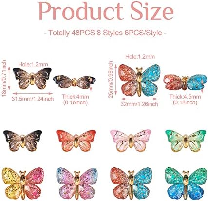 FASHEWELRY 48Pcs Resin Butterfly Charms Flatback Butterfly Embellishments Colorful Insect Earring Charms for Bracelet Necklace Shoes Crafts Scrapbooking Making - Image 6