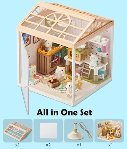 Cat Pet Life Shop DIY Miniature House Kit for Adults, 3D Dollhouse with LED Light & Dustproof Door, Stackable Connectable Display Case, Creative Gift for Cat Lovers Teens Women - Image 5
