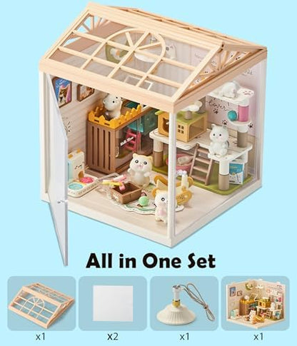 Cat Pet Life Shop DIY Miniature House Kit for Adults, 3D Dollhouse with LED Light & Dustproof Door, Stackable Connectable Display Case, Creative Gift for Cat Lovers Teens Women - Image 5