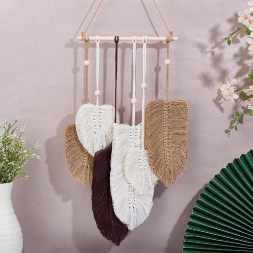 FREEBLOSS DIY Macrame Leaf Wall Hanging Beginners Macrame Kit Leaf Woven Tapestry Feather Wall Hanging DIY Macrame Kit for Adults Birthday Gift (Grey&White) - Image 5