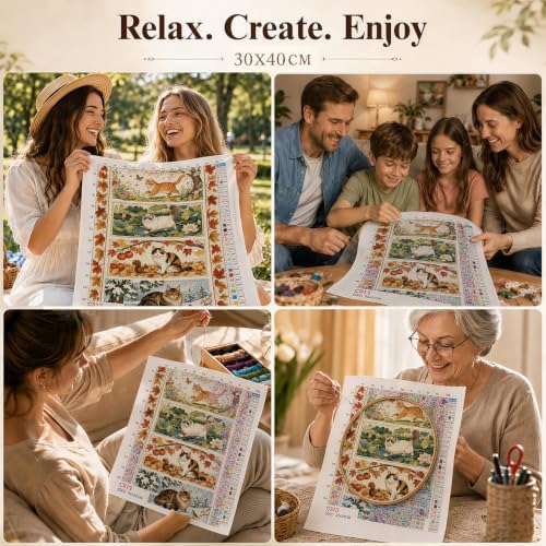 Cat Animals Scenery Stamped Cross Stitch Kits for Beginner 12x16 Inch - Image 7