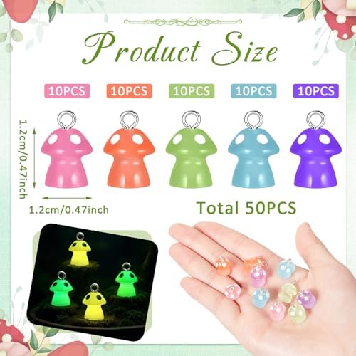 Jetec 50 Pieces DIY Mushroom Resin Charm Pendant Jewelry Finding Charm DIY Decor Making Resin for Women Bracelet Necklace Earrings Keychain Craft - Image 2