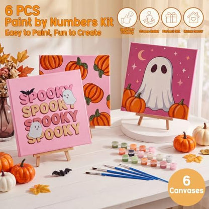 YooNotee 6 Pack Ghost Paint by Numbers Kit 8 x 8 Inch Canvas - Image 5
