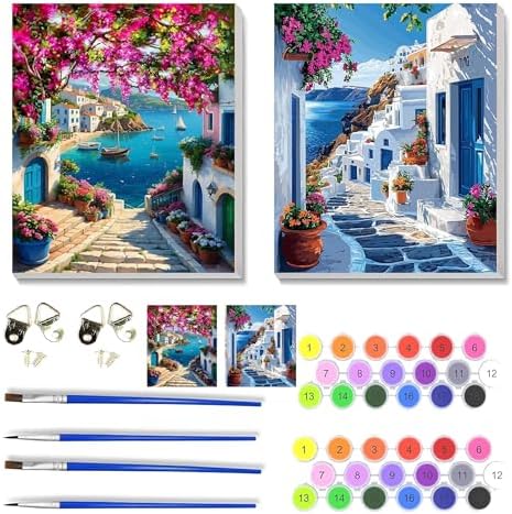 2 Pack Landscape Paint by Numbers Kit for Adults Beginner with Framed,Flower Easy Adult Paint by Number Kits on Canvas DIY Painting for Beginners Art by Numbers for Home Wall Decor 10x12 Inch by NEGEKFKX