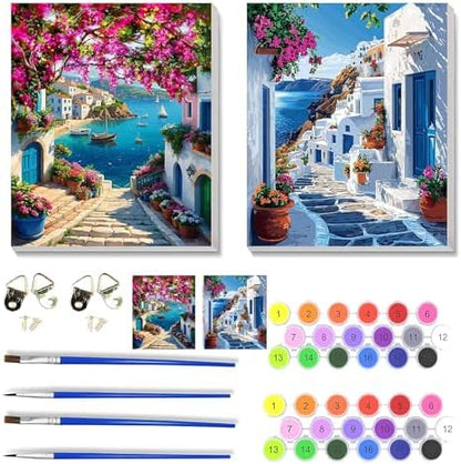 2 Pack Landscape Paint by Numbers Kit for Adults Beginner with Framed,Flower Easy Adult Paint by Number Kits on Canvas DIY Painting for Beginners Art by Numbers for Home Wall Decor 10x12 Inch by NEGEKFKX