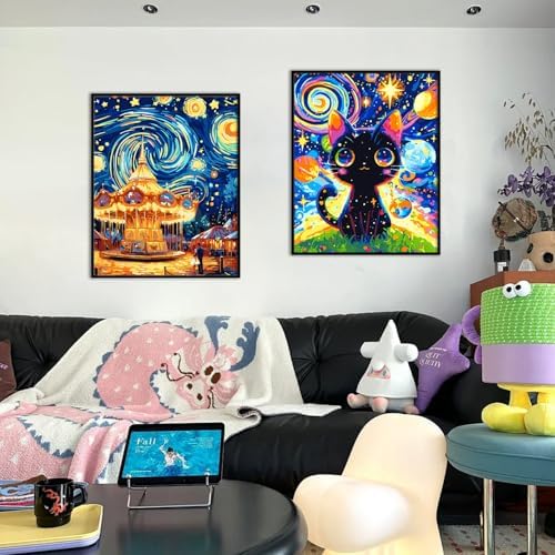 Yunnuo Paint by Numbers Kit for Adults Beginner,Paint by Number Canvas Starry Night,Couples in Amusement Parks Painting by Numbers,Suitable for Home Decor & Gift 16” W x 20”L - Image 4