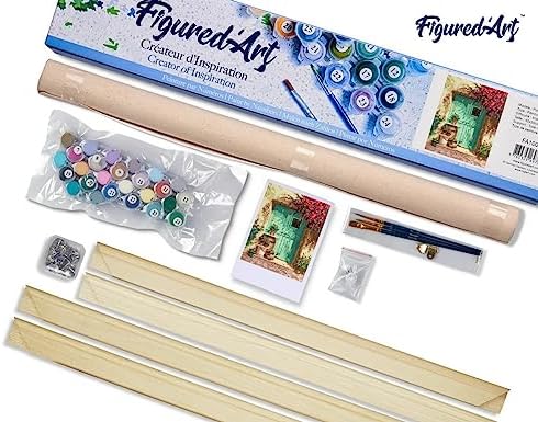 Figured'Art Paint by Numbers Kit for Adults Green Door 16"x20" - Craft Art Painting Rolled Canvas with DIY Wooden Frame - Image 5