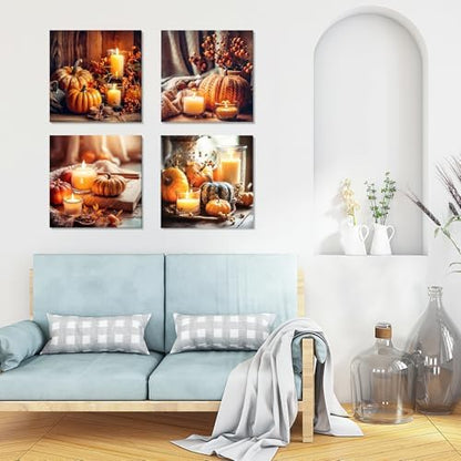 GHHKUD 4 Pack Pumpkin Candles Paint by Numbers Kits for Adults with Frame, DIY Halloween Paint by Numbers for Beginners, Painting by Numbers on Canvas Gifts for Home Decor 20x20cm - Image 3