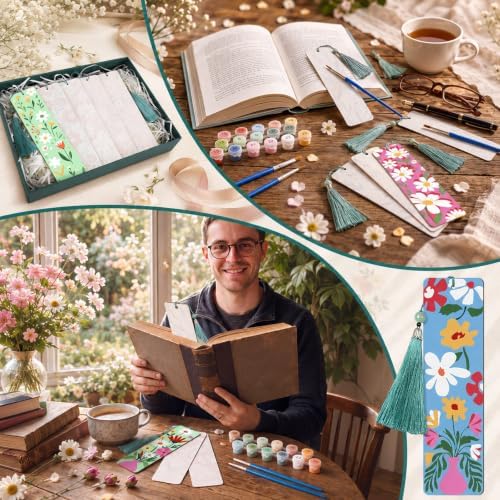 Kosiz 24 Pcs Butterfly Flowers Paint by Number Kit for Adult Wood Bookmark - Image 5