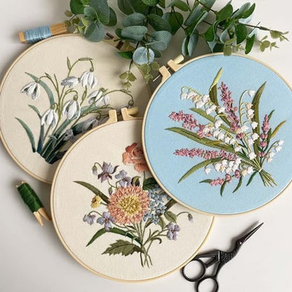 Myfelicity Embroidery kit for Adults and Beginners, Includes 3 Floral Pattern Fabrics, 3 Embroidery Hoops, Embroidery Floss and Other Tools. - Image 7