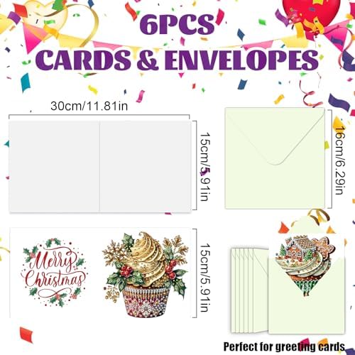 DIYDeligths 6Pcs DIY Foldable Diamond Art Painting Greeting Cards Creative Birthday Festivals Handmade Thank You Card Set Blessing Greeting Card Craft Gift Idea (Cupcake) - Image 3