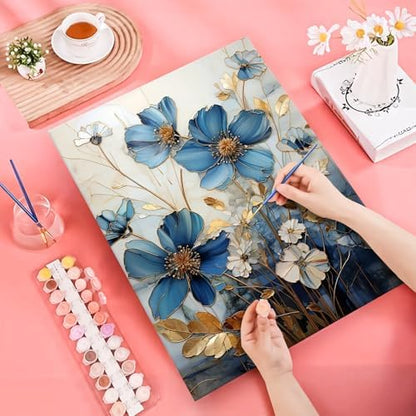 JATOK Paint by Numbers Kit for Adults, Blue Floral Elegance, 16 x 20 in - Image 3