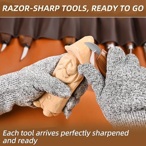 IMYMEE Deluxe Wood Carving Kit - 21Pcs Wood Carving Tools with Leather Storage Bag,Wood Carving Tools Set with 8Pcs Whittling Knives, 8Pcs Detail Carving Knives,Wood Whittling Kit for Beginners - Image 4