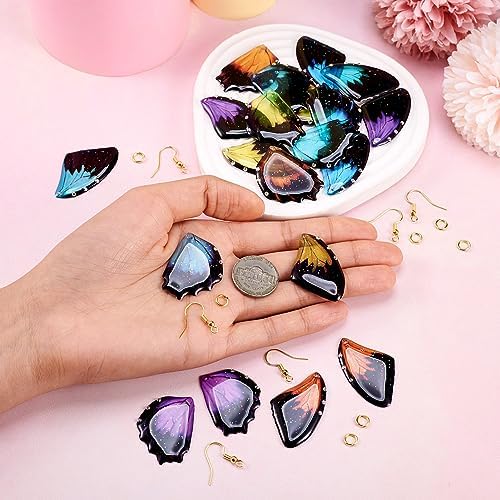 FASHEWELRY 10Pcs Resin Butterfly Wing Earring Charms Gold Foil Insects Wing Charms Fairy Feather Pendants with Jump Rings Earring Hooks for Crafts Jewelry Making - Image 7