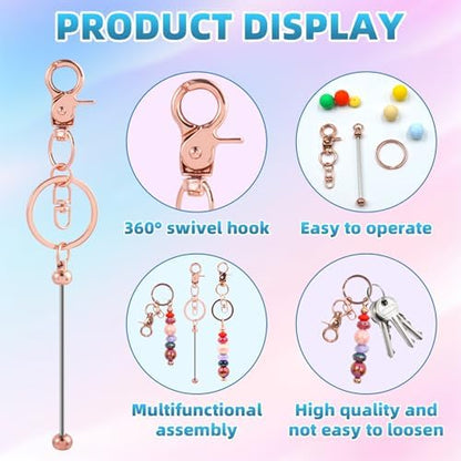 40 Pcs Beadable Keychains Bulk Kit – DIY Keychain Making Supplies with Metal Blanks for Crafts, Jewelry, Charms, Custom Projects – Blank Chain Bars for Beaded Keychain Design (Rose Gold) - Image 3