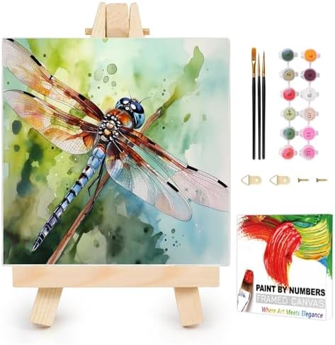 AUKELHJ Framed Paint by Numbers Kit for Adults, Dragonfly, 10x10 inch by Unknown