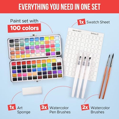 Watercolor Paint Set 100 Vibrant Colors for Adult Beginner Professional - Image 4