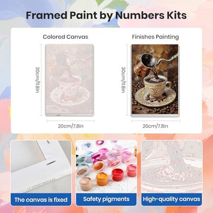 HEIBAGO 4 Pack Coffee Framed Paint by Numbers Kit for Adults Beginner, Landscape Adult Paint by Number Kits, DIY Paint by Numbers for Adults, Small Easy Acrylic Oil Painting for Wall Decor 8 x 12 Inch - Image 2