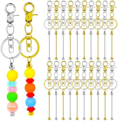 20 Pcs Beadable Keychains Bulk Kit – DIY Keychain Making Supplies with Metal Blanks for Crafts, Jewelry, Charms, Custom Projects – Blank Chain Bars for Beaded Keychain Design (Gold + Silver) by DNLEGULI