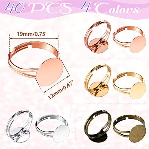 Herdear 40pcs Adjustable Blank Rings 12mm Base, Mixed - Image 2