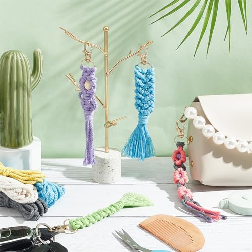 INFUNLY 8 Set Macrame Keychain DIY Kits Mini Boho Keychains Bag Charms Macrame Keychain Bracelet with Tassels for Car Key Purse Phone Instruction Included - Image 2
