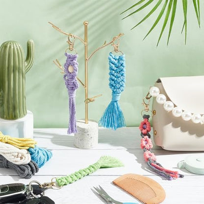 INFUNLY 8 Set Macrame Keychain DIY Kits Mini Boho Keychains Bag Charms Macrame Keychain Bracelet with Tassels for Car Key Purse Phone Instruction Included - Image 2
