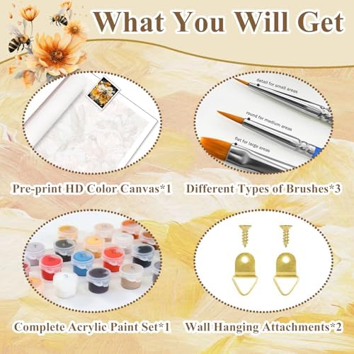 Bee Paint by Numbers Kit for Adults, Adult Paint by Number Kits 16x20 Inch - Image 6