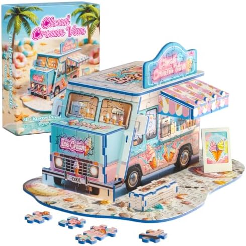 3D Puzzle for Adults, Ice Cream Van Miniature Model Kit with 277 Pieces, DIY Building Craft Kit, Colorful Summer Beach Decoration Display, Home Decor Gift for Teens Family & Friends by Unknown