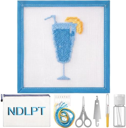 Sabary 14 Mesh Needlepoint Kit Hand Painted Canvas 7.8", Blue Goblet by Sabary