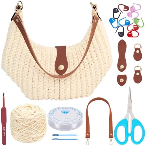 BEUNITONE Crochet Bag Kit for Adults: Complete Crochet Supplies to Make a Tote Bag DIY Handbags for Gifts (Beige) by BEUNITONE
