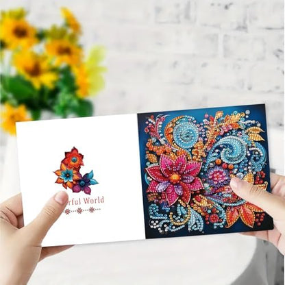 DIY Diamond Greeting Cards Set, 5D DIY Diamond Art Painting Festival Style Greeting Card, DIY Christmas Card Making Kits for Family Friends Handmade Gift-#13-6PC Flowers - Image 4