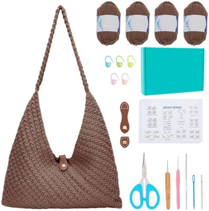 ACRNIGHEET Beach Bag Crochet Kit for Beginners Brown Crochet Bag Making Kit for Women Knitting Supplies Kits DIY Craft Kits for Adults with Video Guide Tutorial Boho Style Gift Ideas by ACRNIGHEET