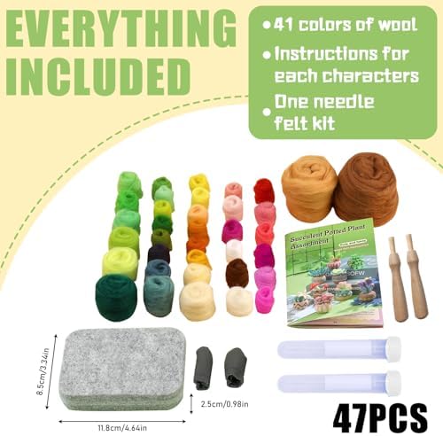 15 Pieces Succulent Plants Needle Felting Kit, Wool Felting Kit with Pad, Finger Cots, Needle, Wooden Felting Tool, Instruction, Needle Felt Start Kit Supplies for Beginners Adult DIY (15 Pieces) - Image 2