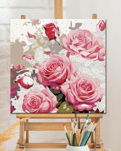 TOCARE Framed Paint by Numbers Kit for Adults Beginners & Kids Ages 8-12,Pink Rose Paint by Number with Frame,Easy Flowers Paint by Numbers Framed Canvas (10x10 Inch, Without Easel) - Image 6