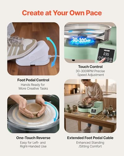 VEVOR Pottery Wheel for Adults, 11" Aluminum Turntable, 450W Electric Table Top Pottery Wheel with Foot Pedal, 30-300 RPM Adjustable Speed, Detachable Basin, for Beginners, DIY Clay Art Craft, Green - Image 5