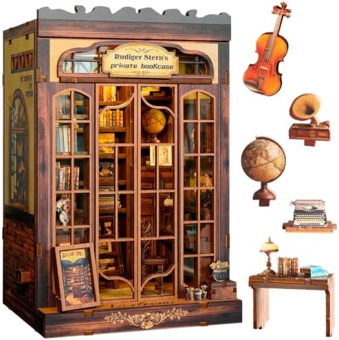 Book Nook Kit Retro Private Bookcase 3D Wood Miniature House with LED Light by Lycidae