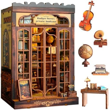 Book Nook Kit Retro Private Bookcase 3D Wood Miniature House with LED Light by Lycidae