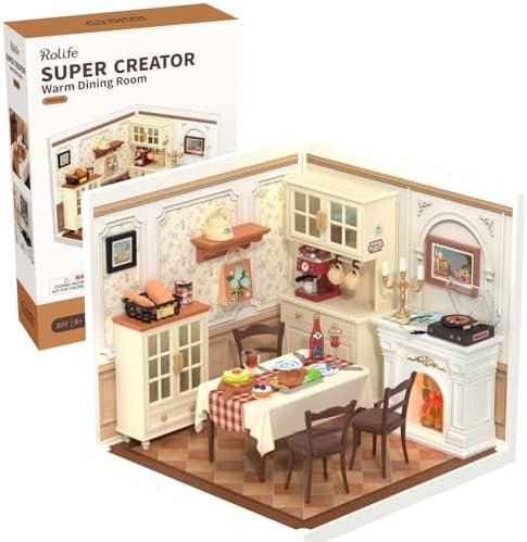 Rolife Super Creator-DIY Plastic Miniature House for Adults, Mini Blocks Model Kit Building Set for Teens 8-12, DIY Crafts/Hobbies/Building Blocks Toys for Teens&Adults (Warm Dining Room) by Rolife