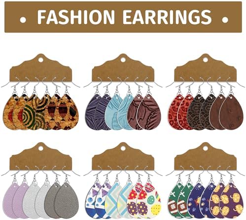 AOUXSEEM 401 Pcs Faux Leather Earrings Making Kit, Contains 120 Pcs Random Double Sided Teardrop Precut Earrings Pieces Hooks Jump Rings Opener Display Cards Self-Adhesive Bags - Image 3