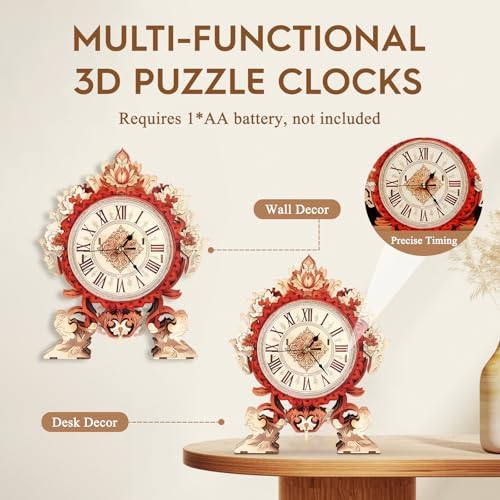 3D Puzzles for Adults Flame Flower Puzzle Clock Adult Crafts - Image 5