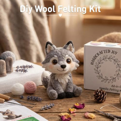 FACE N FACE DIY Needle Felting Kit Cute Wolf Pup – Needle Felting Starter Kit with Fiber Roving, Needles, Felting Pad & Instructions | Felted Wild Animal Kit for Beginners Adults | DIY Craft Gift - Image 6