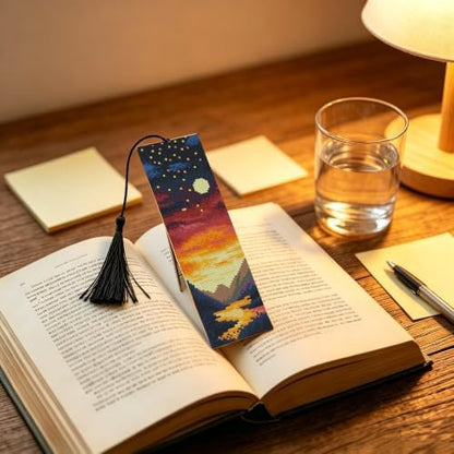 14CT Sun and Moon Cross Stitch Bookmark Stamped Embroidery Kit for Beginner - Image 4