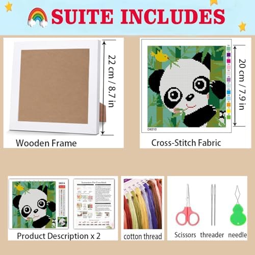 Lzyueyuan Panda Cross Stitch Kits for Beginners,Stamped Cross Stitch for Adults with Framed,Crafts for Girls 8-12 Embroidery Kit,11CT Cross-Stitch Arts and Crafts for Adults 8.7inX8.7in - Image 5